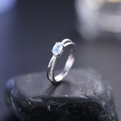 Sterling Silver Moonstone Engagement Ring - June Birthstone Promise Ring by Choosen Jewelry