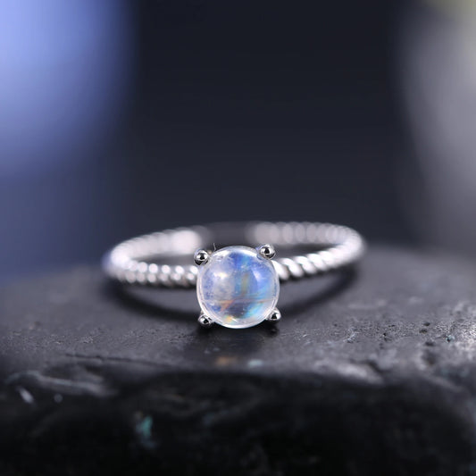 Textured Milky Blue Moonstone Ring in 925 Sterling Silver by Choosen Jewelry - Classic Wedding Band