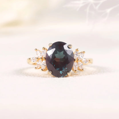 Color-Changing Lab Alexandrite Engagement Ring | 14K Gold Plated 925 Sterling Silver | Choosen Jewelry