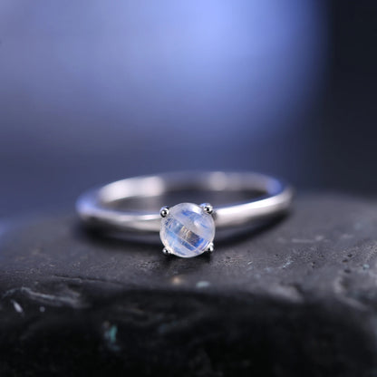 Rainbow Moonstone Gemstone Ring in 925 Sterling Silver - 5*5 mm Moonstone Solitaire Ring | Elegant June Birthstone Jewelry, Ideal Moonstone Gifts