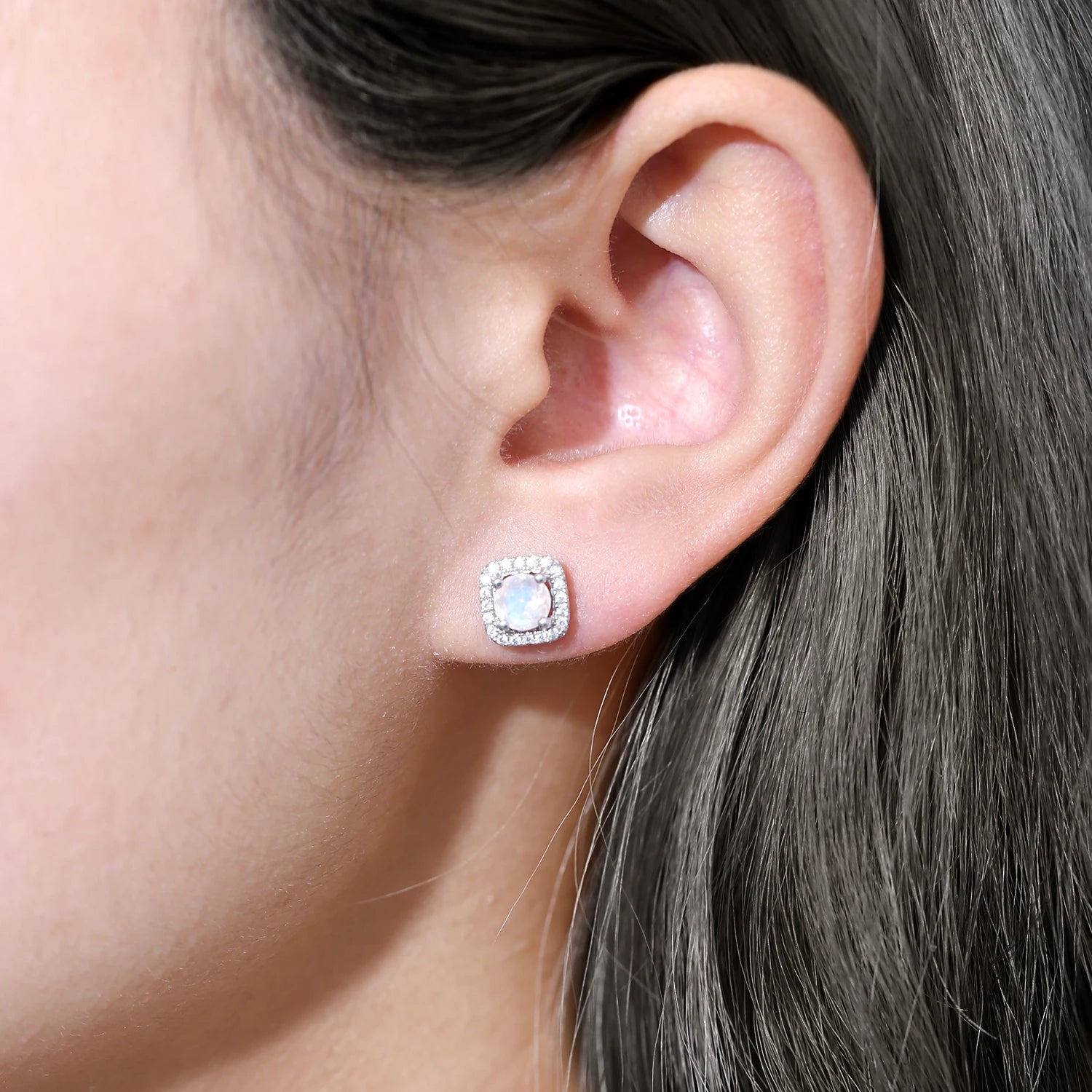 Dainty 5mm Moonstone Stud Earrings - June Birthstone - 925 Sterling Silver - Choosen Jewelry