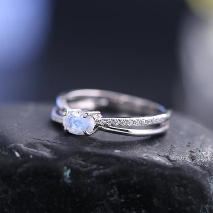 Sterling Silver Moonstone Engagement Ring - June Birthstone Promise Ring by Choosen Jewelry