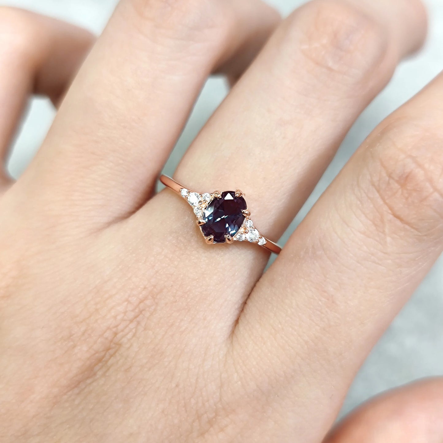 Choosen Jewelry: 925 Sterling Silver Oval Alexandrite Engagement Ring with Rose Gold Plating