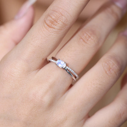 Sterling Silver Moonstone Engagement Ring - June Birthstone Promise Ring by Choosen Jewelry