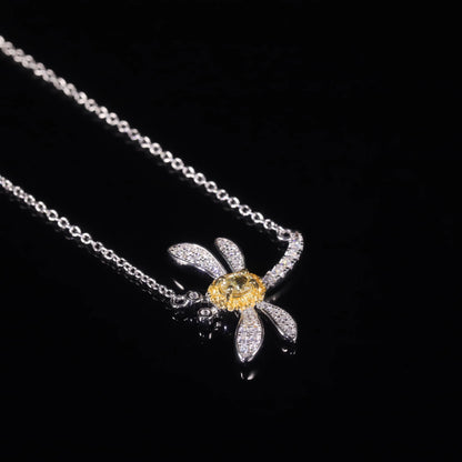 Sterling Silver Dragonfly Pendant Necklace with Yellow CZ - Choosen Jewelry