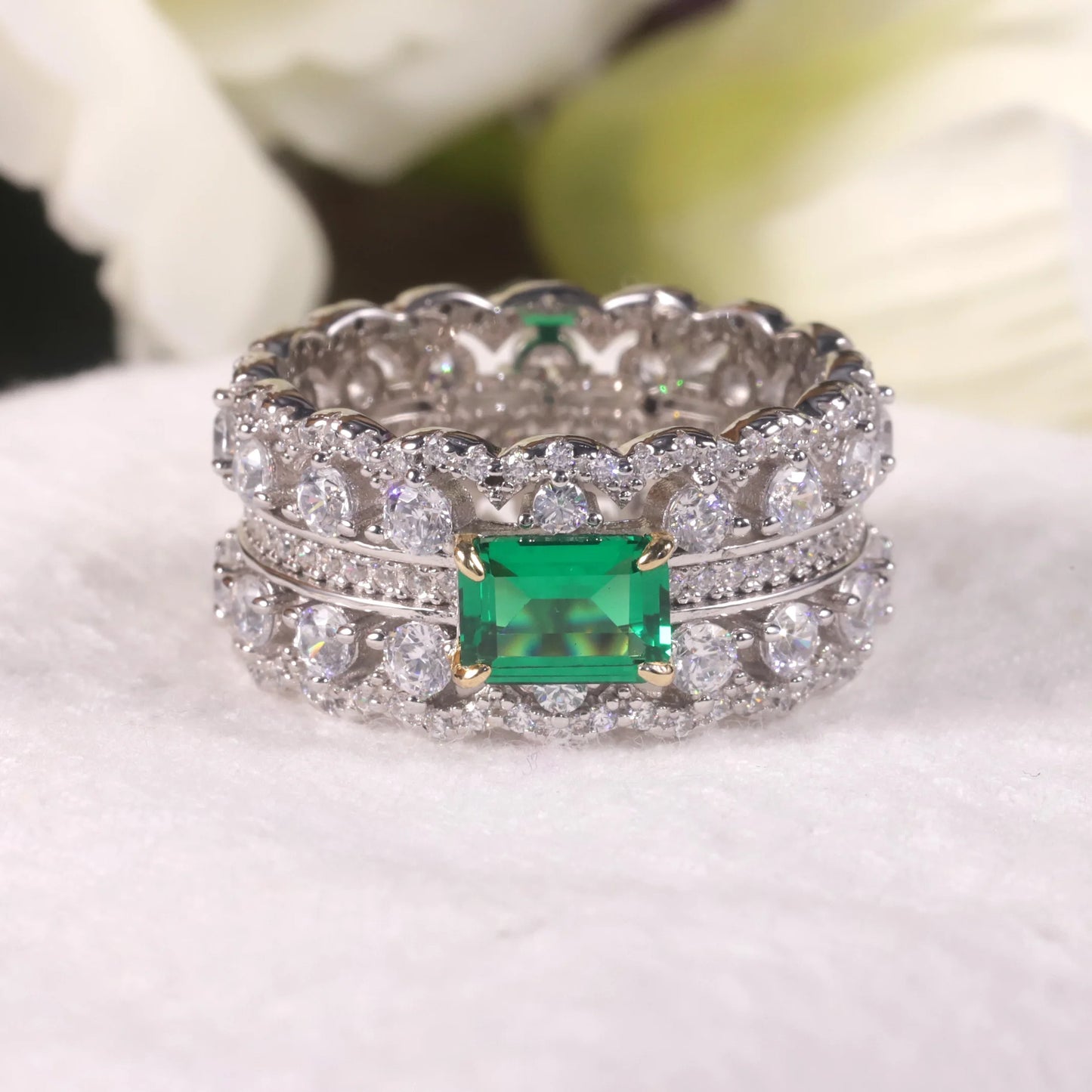 Synthetic Emerald Art Deco Ring - 925 Sterling Silver | Choosen Jewelry