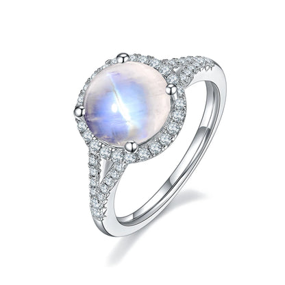 Natural Rainbow Moonstone Halo Engagement Ring - 925 Sterling Silver | Choosen Jewelry