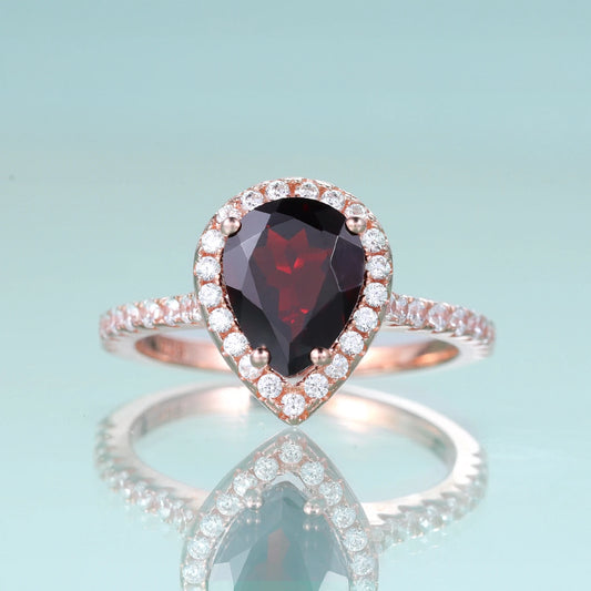 Oval Garnet Halo Engagement Ring | Sterling Silver | Choosen Jewelry