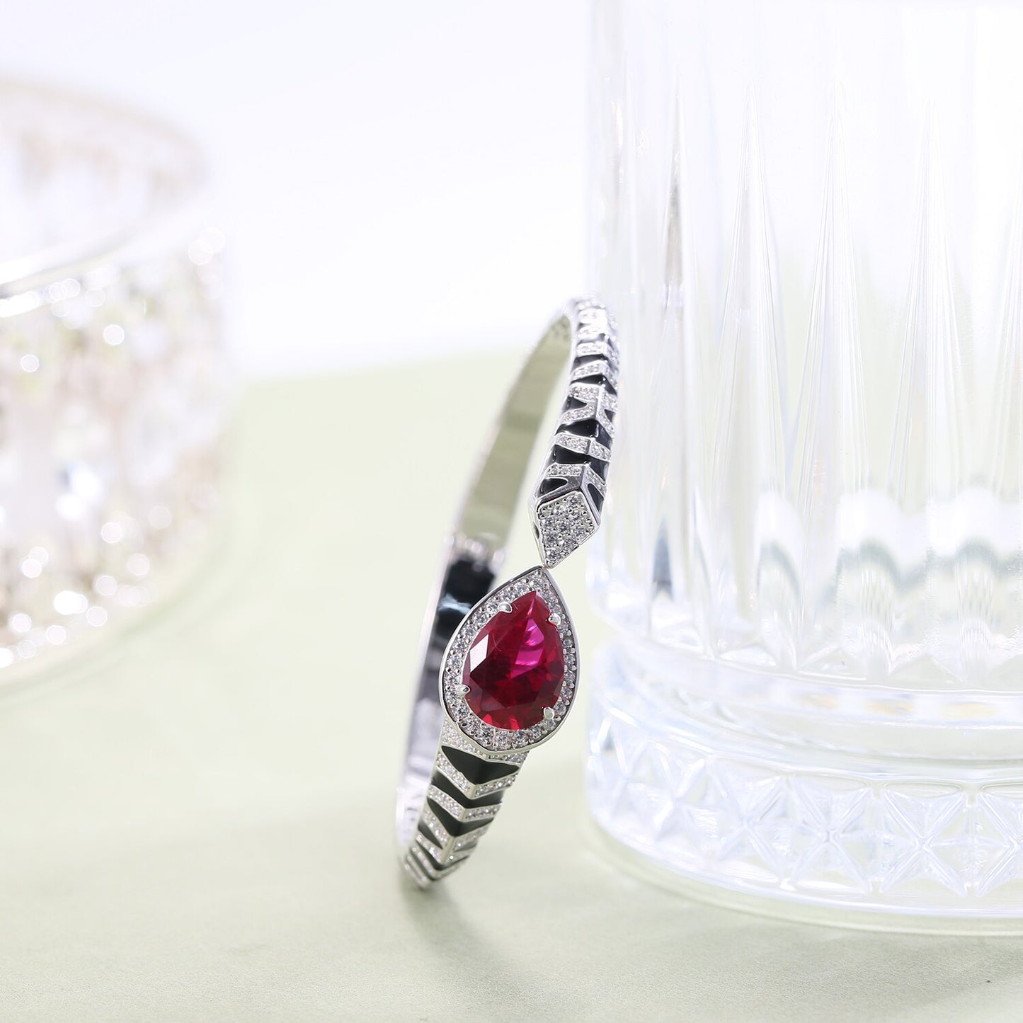 Lab Created Ruby Silver Cuff Bracelets for Women, Handmade Jewelry