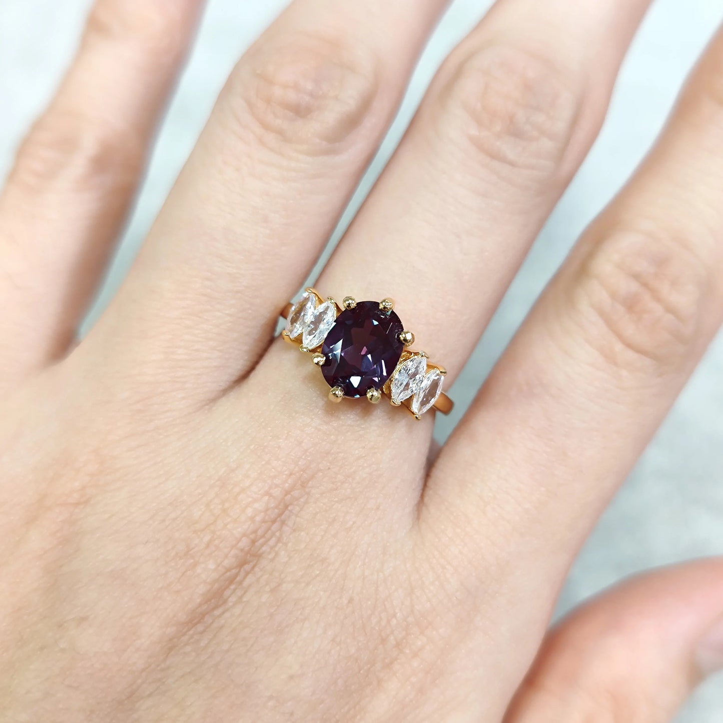 Color-Changing Lab Alexandrite Engagement Ring | 14K Gold Plated Sterling Silver | Choosen Jewelry