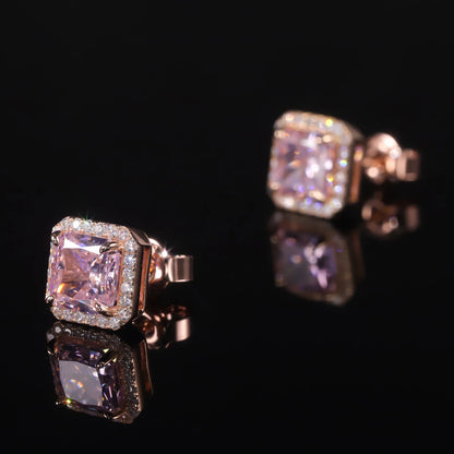 Choosen Jewelry: 925 Sterling Silver Pink CZ Diamond Halo Stud Earrings - Luxury Women's Gift