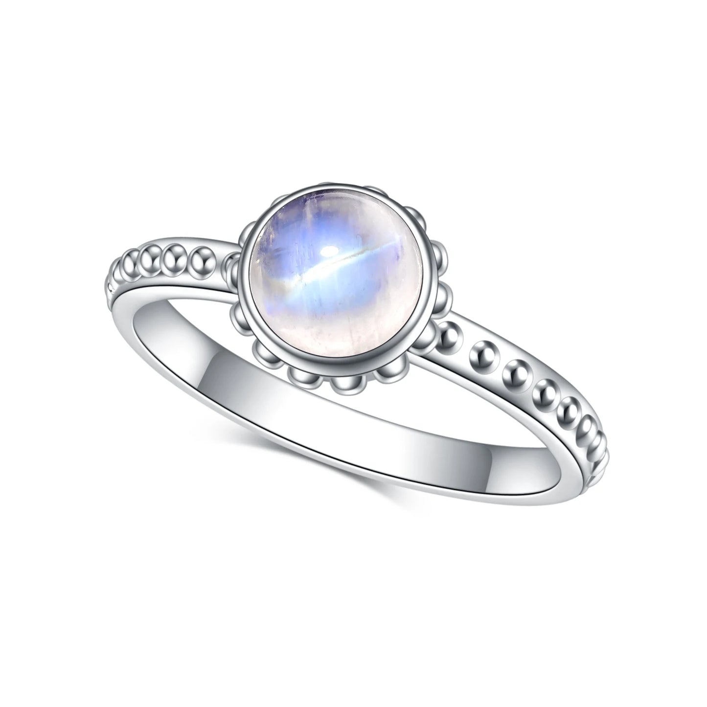 Choosen Jewelry: Textured Milky Blue Moonstone Ring in 925 Sterling Silver - Classic Wedding Band