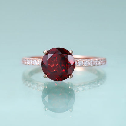 Choosen Jewelry: 8mm Red Garnet Engagement Ring with CZ Accents in 925 Sterling Silver