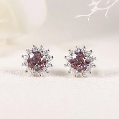 Color Changing Alexandrite Halo Stud Earrings - 925 Sterling Silver - Choosen Jewelry