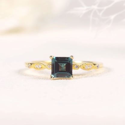 Choosen Jewelry: Asscher Cut Lab Alexandrite Engagement Ring in Sterling Silver