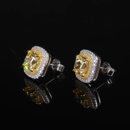 925 Sterling Silver Halo Stud Earrings with Yellow CZ - Choosen Jewelry Fine Unisex Engagement Earrings