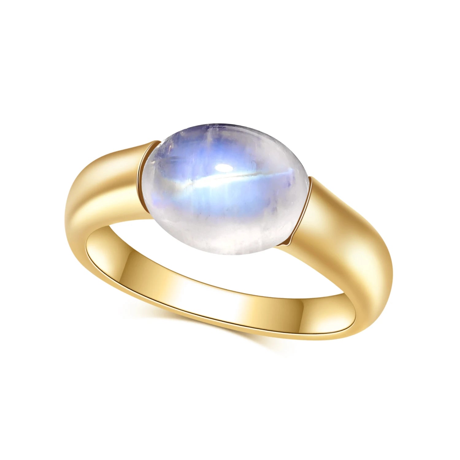 June Birthstone Rainbow Moonstone Promise Ring - 925 Sterling Silver, 18K Gold Plated - Choosen Jewelry