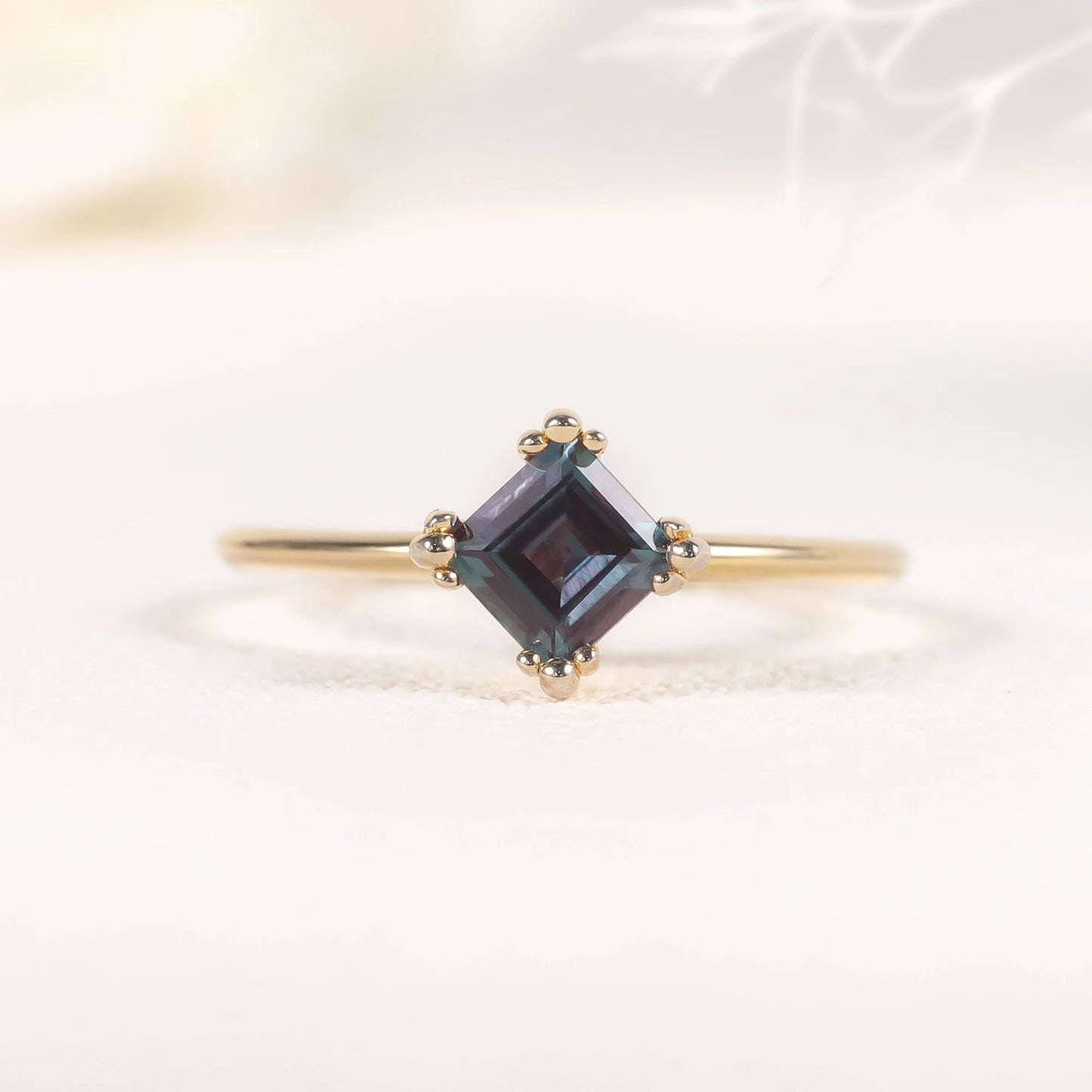 925 Sterling Silver Lab Alexandrite Princess Cut Engagement Ring - Choosen Jewelry