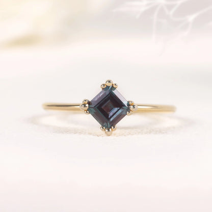 925 Sterling Silver Lab Alexandrite Princess Cut Engagement Ring - Choosen Jewelry