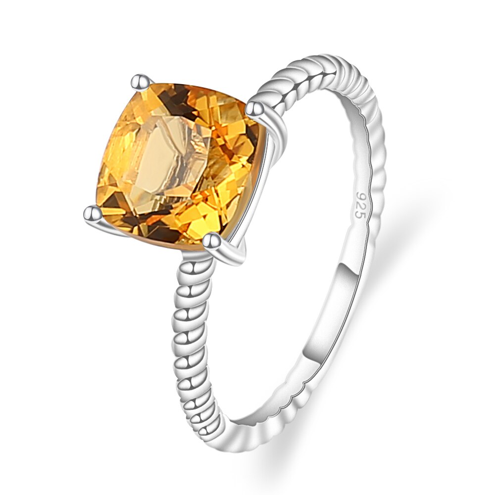 2.25Ct Cushion Cut Citrine 4 Prong Engagement Ring, 925 Sterling Silver