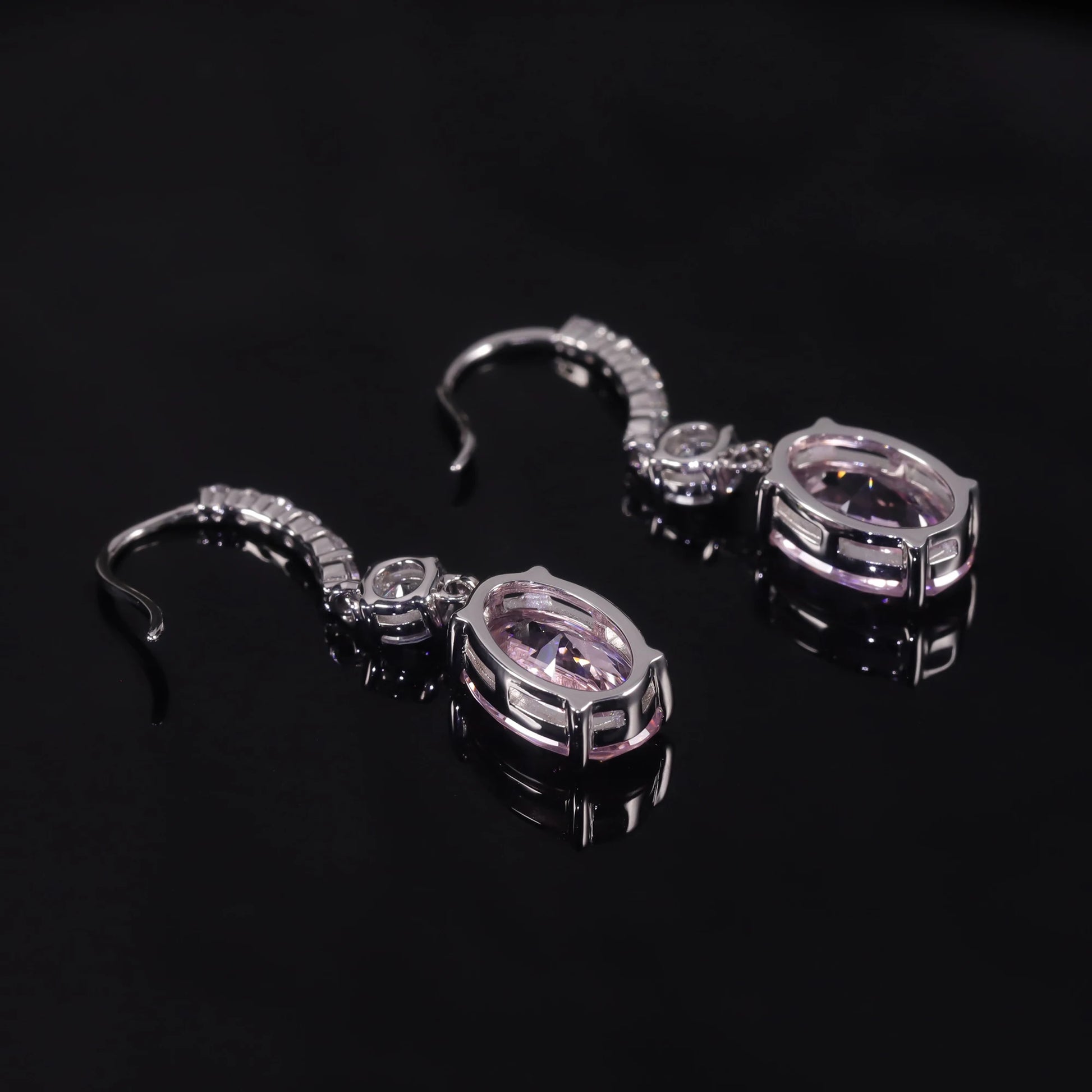 Choosen Jewelry: Pink CZ Diamond Drop Earrings in 925 Sterling Silver, White Gold Plated