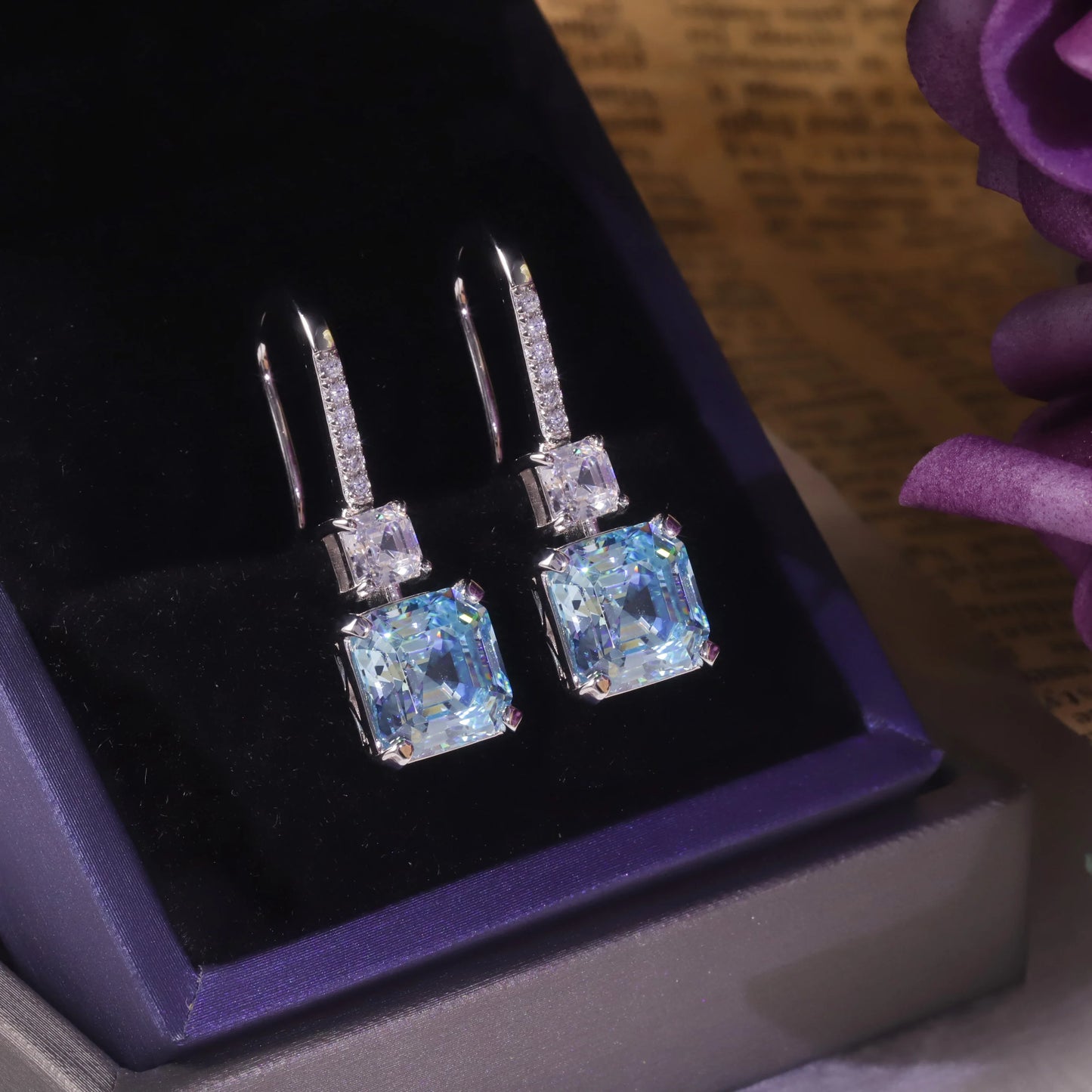 Elegant Aqua Blue CZ Dangle Earrings | 925 Sterling Silver | Choosen Jewelry