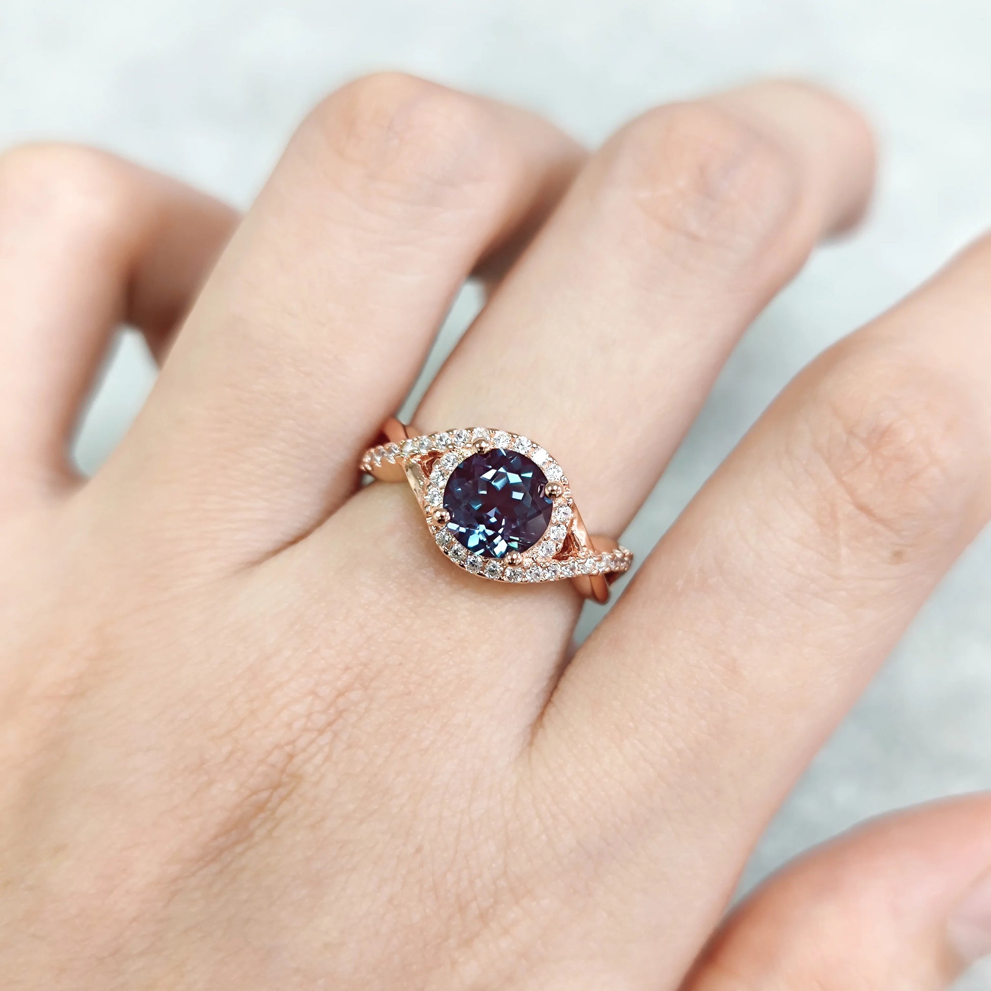 Rose Gold Alexandrite Ring - 925 Sterling Silver June Birthstone Jewelry by Choosen