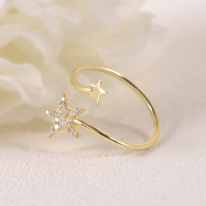 925 Sterling Silver Moissanite Star Ring - Dainty Open Dual Design by Choosen Jewelry