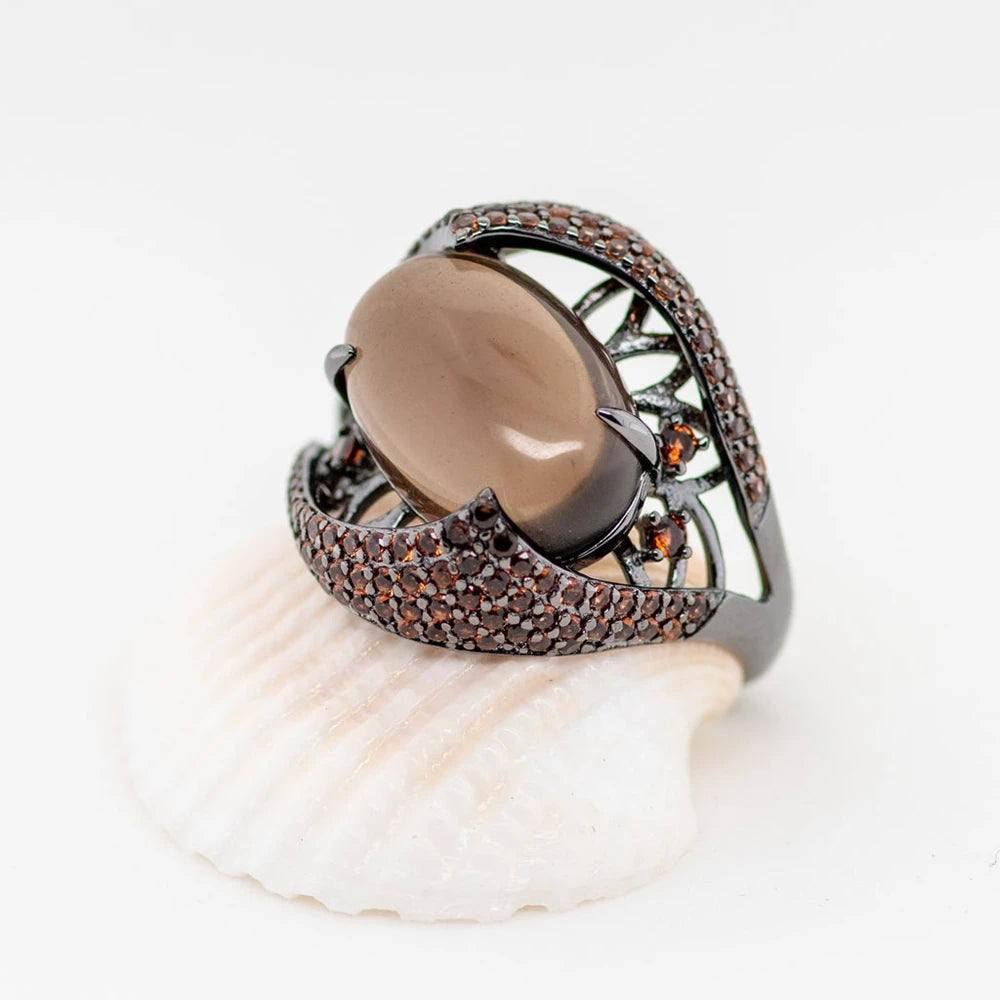 Vintage Gothic Smoky Quartz Ring - 925 Sterling Silver - Choosen Jewelry