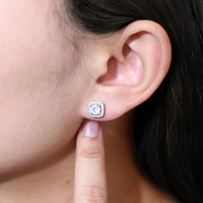 Dainty 5mm Moonstone Stud Earrings - June Birthstone - 925 Sterling Silver - Choosen Jewelry