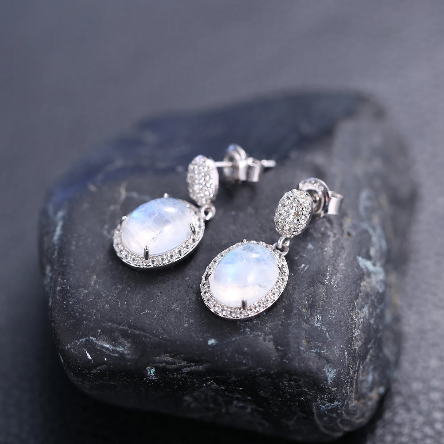 Exquisite 925 Sterling Silver Milky Blue Moonstone Dangle Earrings with Sparkling CZ for Women - Perfect Wedding Jewelry and Elegant Gift