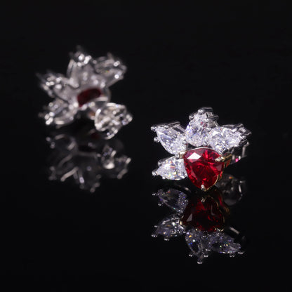 Vintage Palm Leaf Ruby Stud Earrings - 925 Sterling Silver - Choosen Jewelry