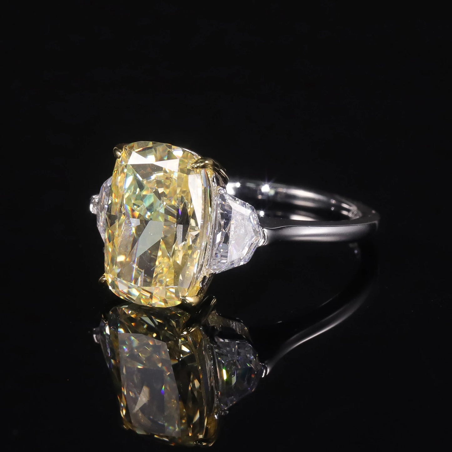 Choosen Jewelry: Fancy Light Yellow CZ Three Stone Engagement Ring in 925 Sterling Silver