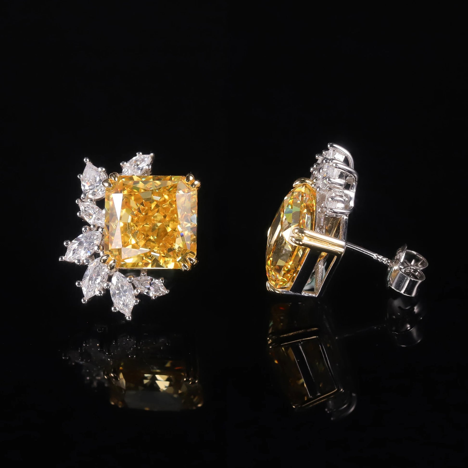 Choosen Jewelry: Vintage-Style Yellow CZ Stud Earrings in 925 Sterling Silver