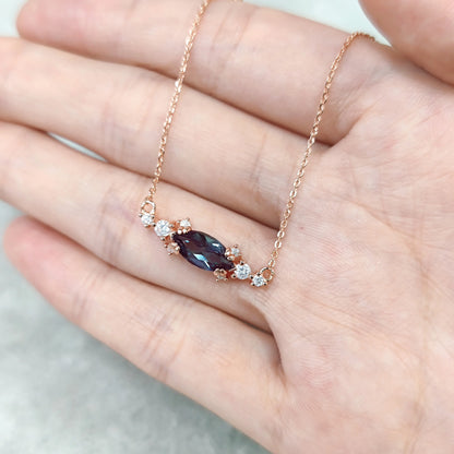 Marquise Lab Alexandrite Sterling Silver Necklace - Choosen Jewelry