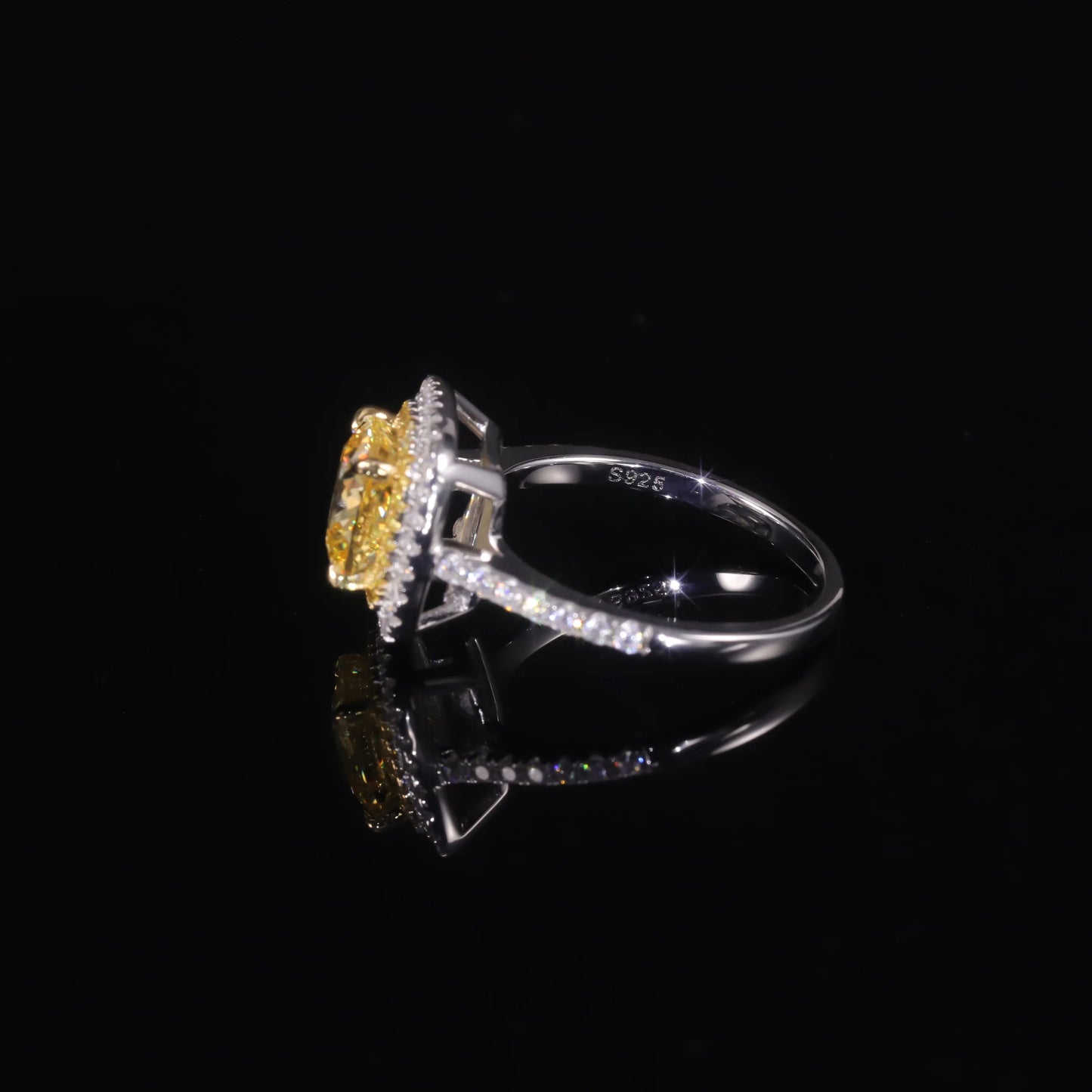 Choosen Jewelry: 8mm Cushion Yellow CZ Halo Engagement Ring in 925 Sterling Silver