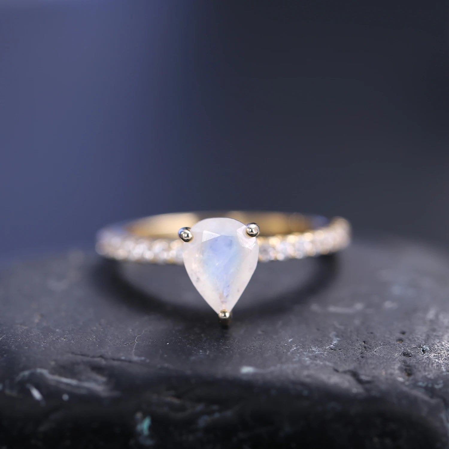 Vintage Pear Moonstone Engagement Ring - 925 Sterling Silver | Choosen Jewelry