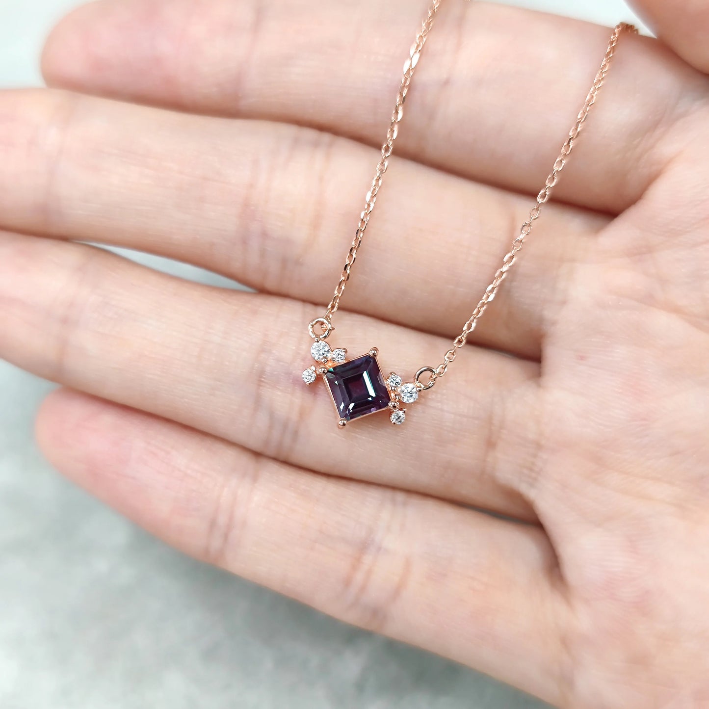 Color Change Lab Alexandrite Square Pendant Necklace | 925 Sterling Silver | Choosen Jewelry