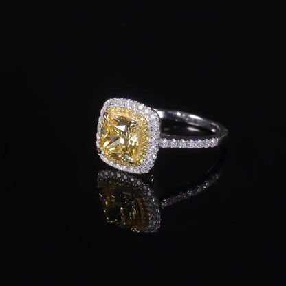 Choosen Jewelry: 8mm Cushion Yellow CZ Halo Engagement Ring in 925 Sterling Silver