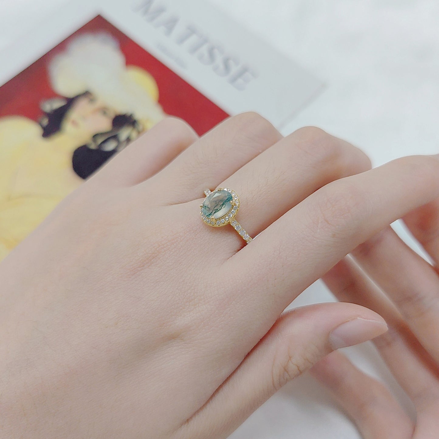 green moss agate ring