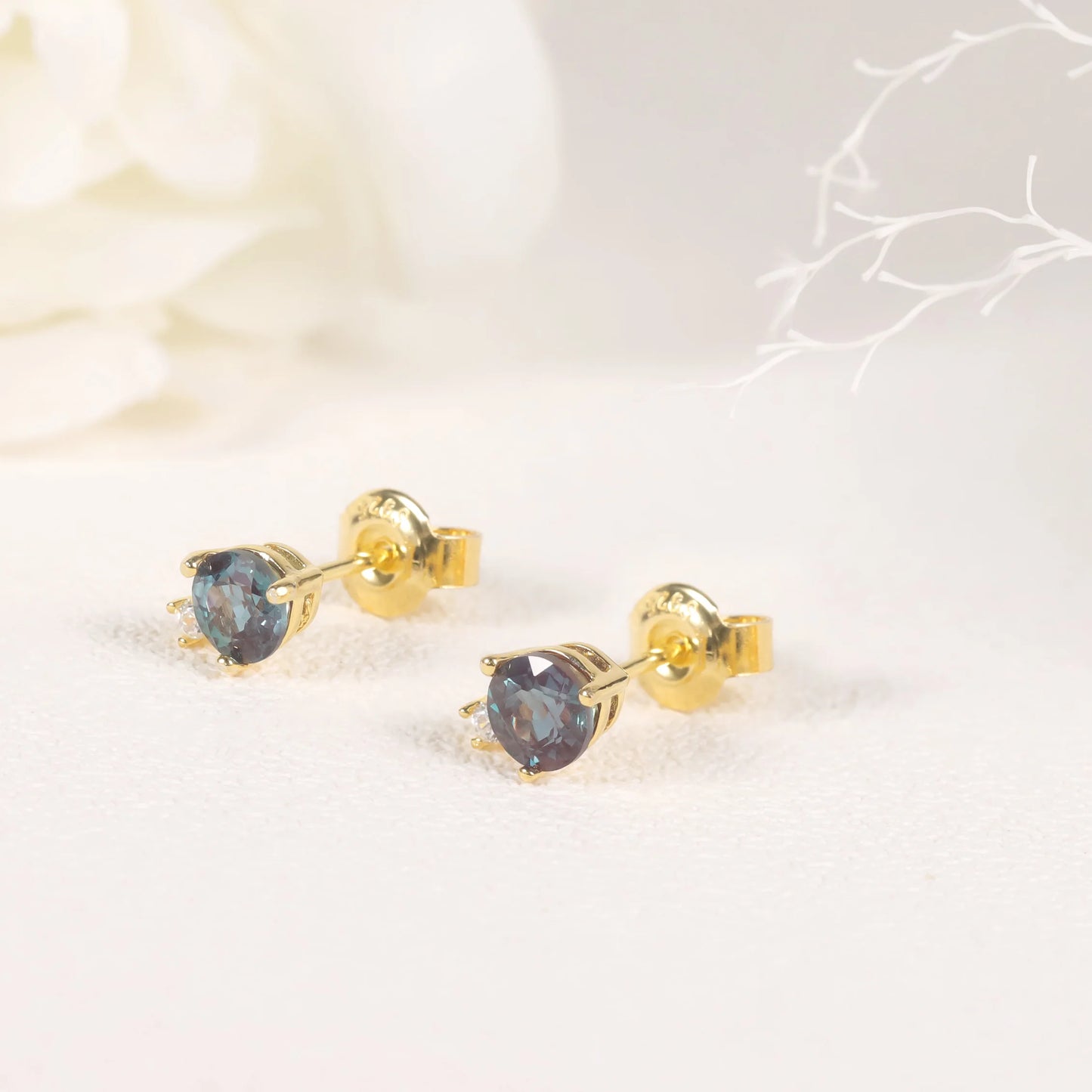 18k Gold Plated Sterling Silver Lab Alexandrite Stud Earrings | Choosen Jewelry