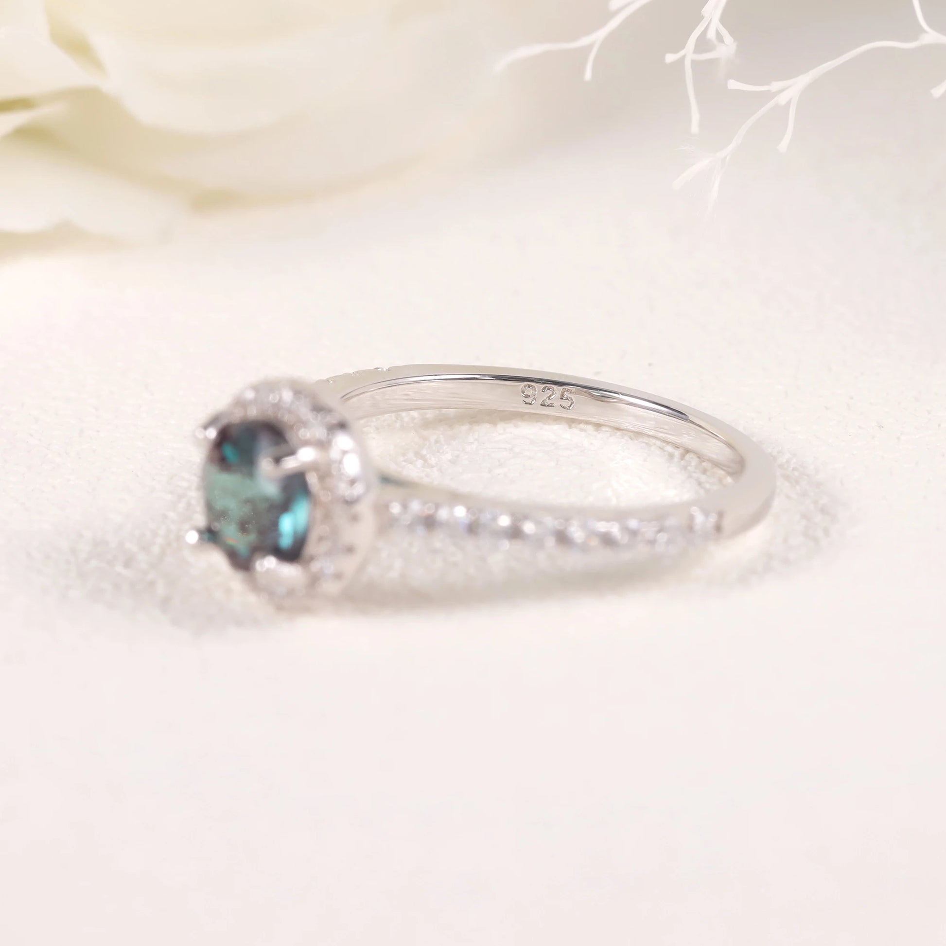 925 Sterling Silver Lab Alexandrite Halo Engagement Ring by Choosen Jewelry