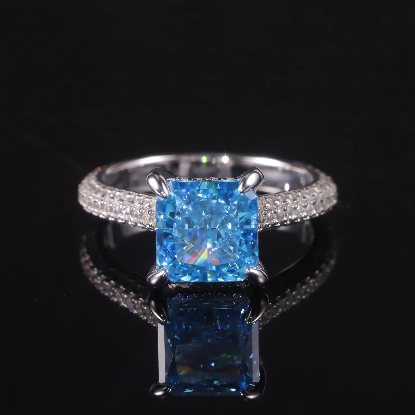 Aqua Blue Cushion CZ Engagement Ring - 925 Sterling Silver - Choosen Jewelry