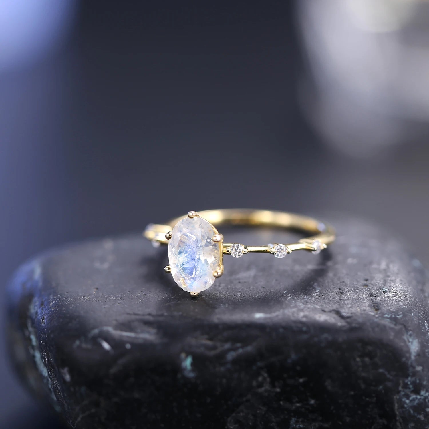 Elegant Moonstone Ring | 925 Sterling Silver with Gold Plating | Handcrafted Women's Gemstone Jewelry | Unique Gift Idea