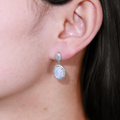 Exquisite 925 Sterling Silver Milky Blue Moonstone Dangle Earrings with Sparkling CZ for Women - Perfect Wedding Jewelry and Elegant Gift