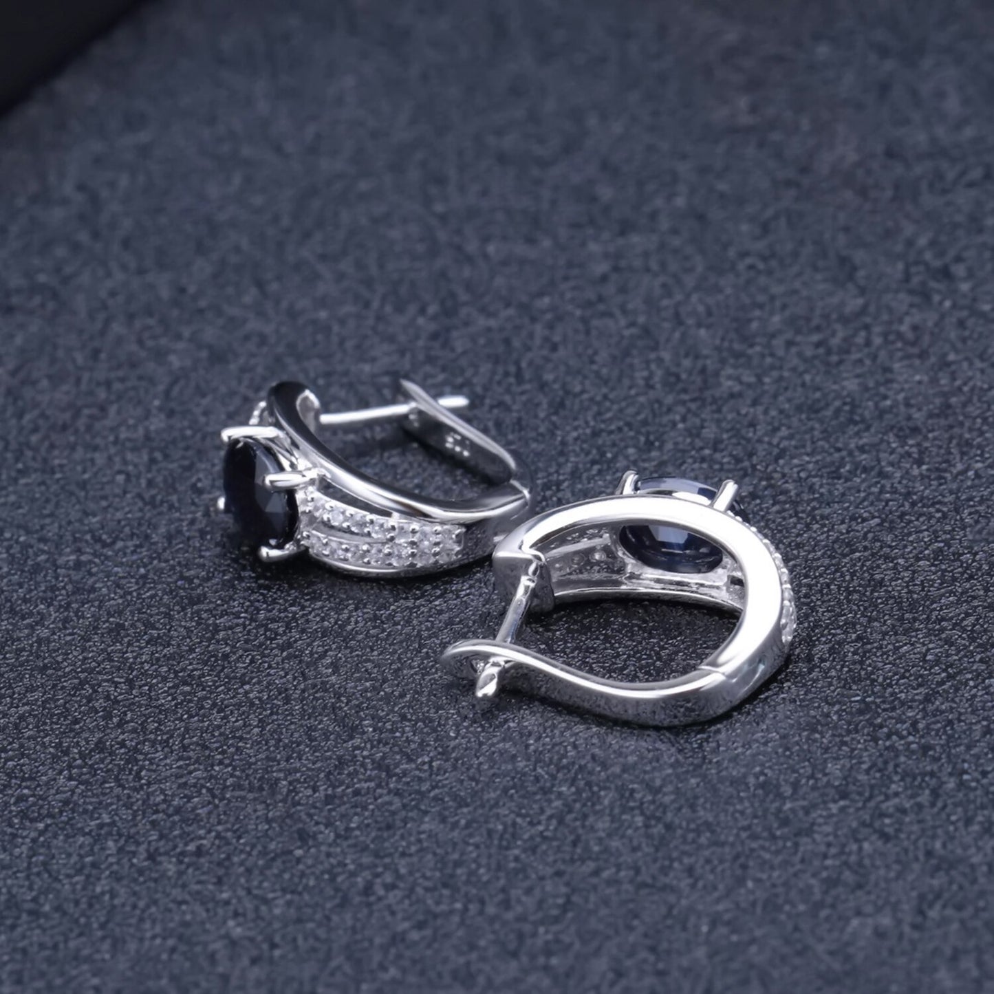 Oval Cut Sapphire Lever Back Stud Earrings in 925 Sterling Silver