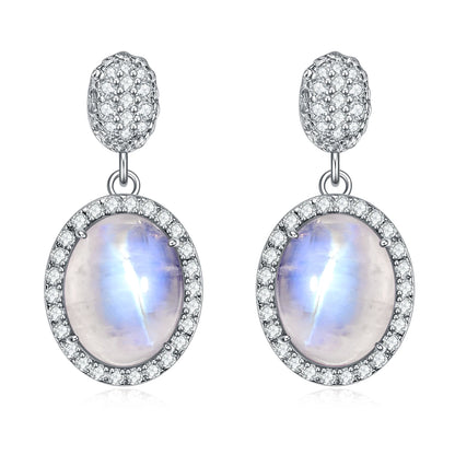 Exquisite 925 Sterling Silver Milky Blue Moonstone Dangle Earrings with Sparkling CZ for Women - Perfect Wedding Jewelry and Elegant Gift