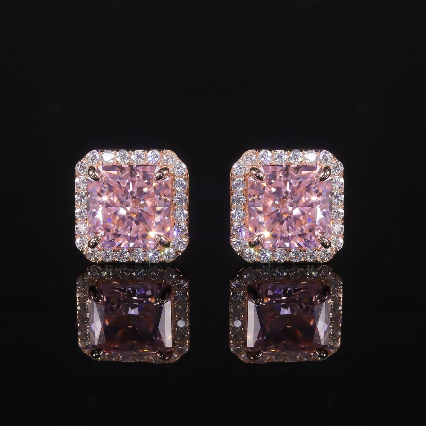 Choosen Jewelry: 925 Sterling Silver Pink CZ Diamond Halo Stud Earrings - Luxury Women's Gift