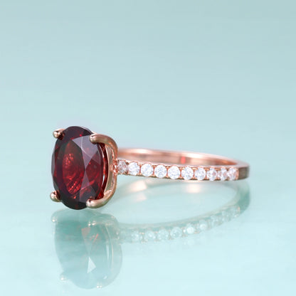 Vintage Oval Garnet Engagement Ring - Sterling Silver Rose Gold Plated - Choosen Jewelry