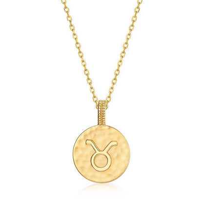 Zodiac Sign Coin Necklace, 12 Constellation Pendant, 10K Gold Plated